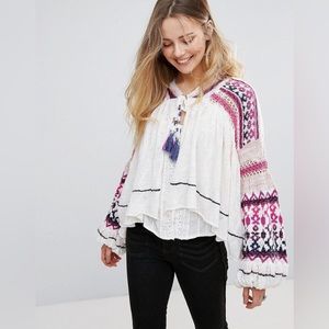 Free People Pink Navy Purple Dreamland Knit Sweater Cardigan